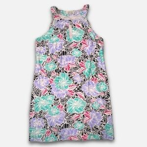Aryeh Bold Pastel Tropical Print Pull On A Frame Halter Dress - Size Medium